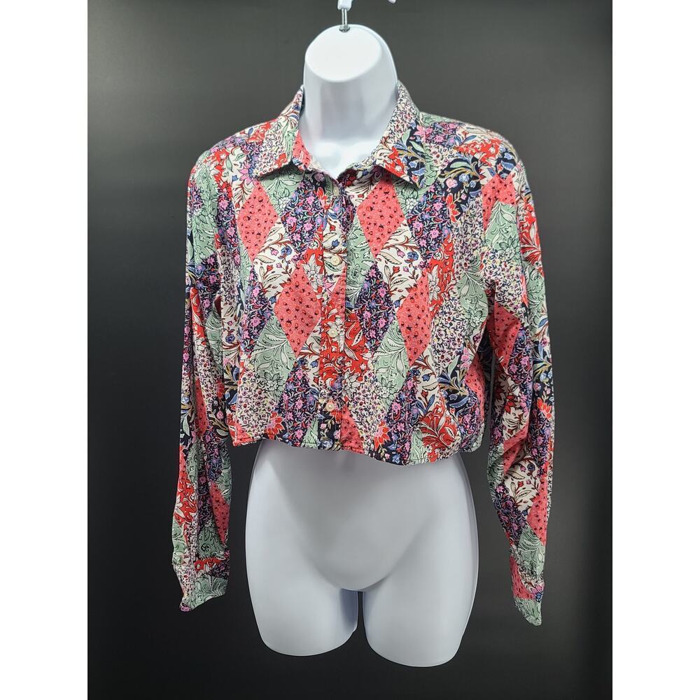 Loft patchwork floral crop hippie acubi womens top floral Size Small dopamine